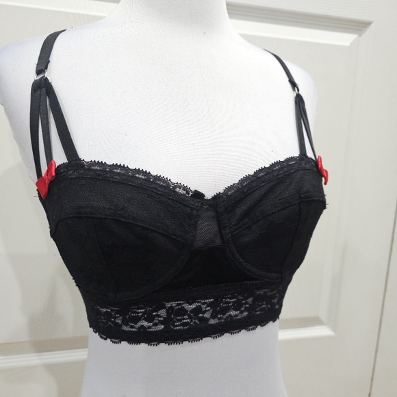 Vintage Hot Topic Goth Morbid Threads Black Lace Strappy Lingerie Bra Bustier S - Picture 13 of 13